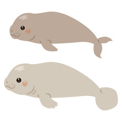 ジュゴンとマナティの横向きイラストセット
