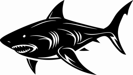 Stylized Shark Vector Design – Black Silhouette Sea Predator Illustration