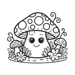 Miniature Fairy Cottage in a Teacup Planter – Bold Line Garden Coloring Page, Black & White Designs, Victor Illustration, Line Art, Miniature Garden Bold & Easy Coloring Book.