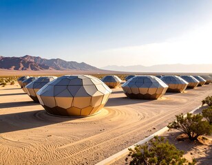 Desert structures under a clear sky