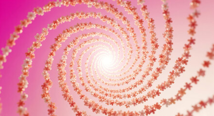 An abstract spiral of delicate pink and white flowers against a soft pink gradient