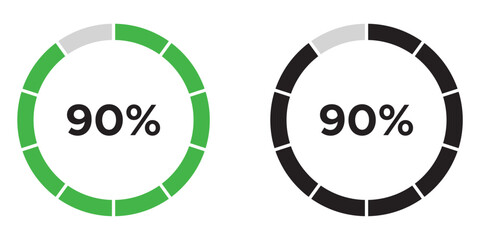 Loading circles and progress circles from 0 to 100 percent. loading bar circle. solid and line icon set. vector illustration. eps file.