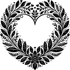 Eternal Bloom: A heart-shaped botanical wreath, meticulously crafted from intertwining leaves, delicate buds, and charming floral elements, embodies enduring love and natural beauty.