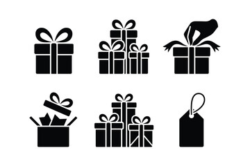 Gift boxes and tag icons present ribbon