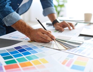 Designer working on color swatches