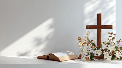 a background of a wooden cross with flower decoration