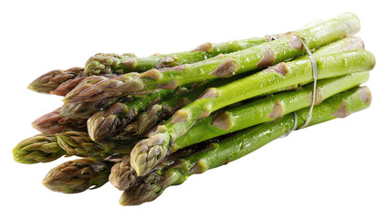 Fresh green asparagus spears close up on transparent background