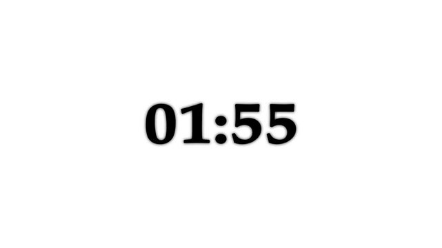 2 minute countdown timer .2 minute stopwatch , analog neon clock icon animation on white background.