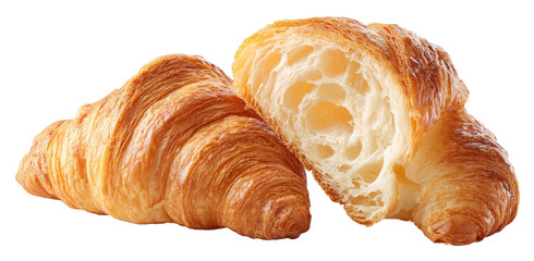 Freshly Baked Croissant Cut in Half on Transparent Background