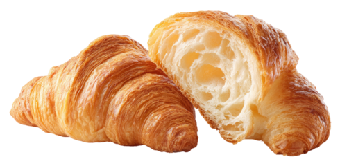 Freshly Baked Croissant Cut in Half on Transparent Background