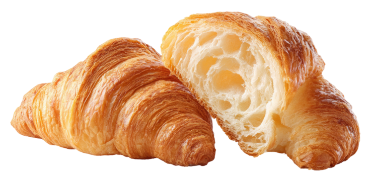 Freshly Baked Croissant Cut in Half on Transparent Background