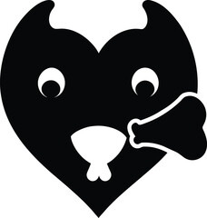 Black cat face with heart on white background smiling cartoon icon