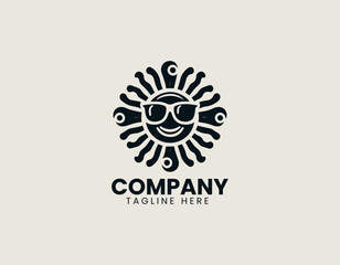 Fototapeta premium Vibrant Summer Bank Holiday Sun with Sunglasses Relaxing Vacation Vector Logo Design