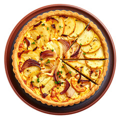 Gourmet Quiche Dish Potato Onion Filling Rustic Plate