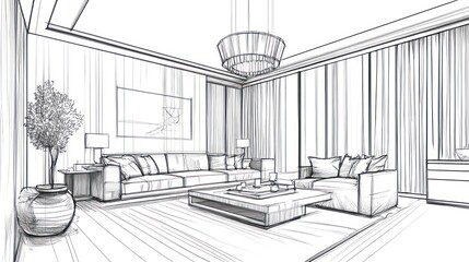 Interior sketch of a modern living room design.