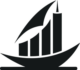 Sailing yacht silhouette vector icon illustration on the water