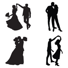 bride silhouette, groom silhouette, wedding couple silhouette, wedding vector, marriage silhouette, wedding pose,