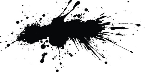 Abstract black in splash, paint, brush strokes, stain grunge isolated on white background. Black stroke messy on a transparent background.
