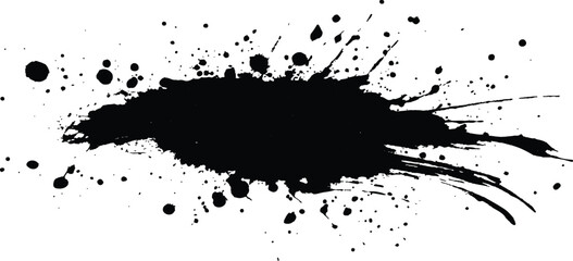 Abstract black in splash, paint, brush strokes, stain grunge isolated on white background. Black stroke messy on a transparent background.