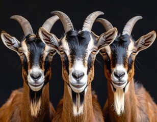 Fototapeta premium Trio of Goats: Farm Animals, Livestock & Rural Life Portrait
