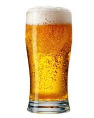 Refreshing glass of golden beer with foam on transparent background