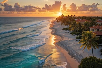Stunning Sunset Panorama Over Punta Cana Tropical Beaches