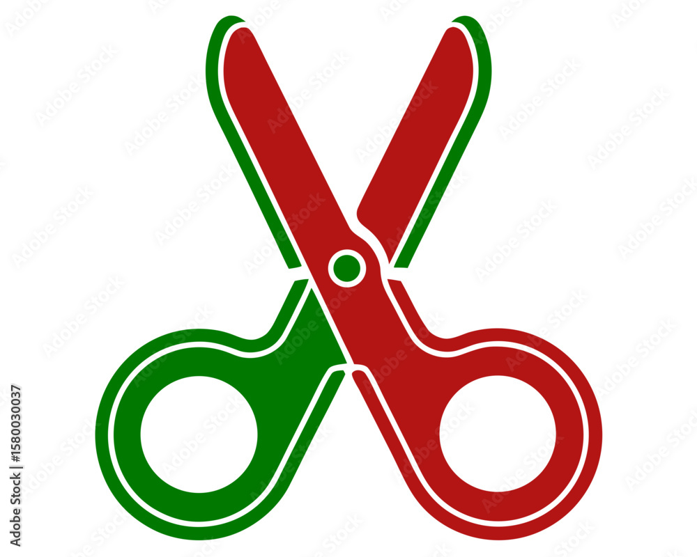 Poster vector illustration of red and green scissors icon with transparent background