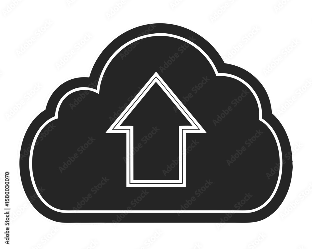 Poster clean cloud silhouette with upload arrow icon design for digital data transfer