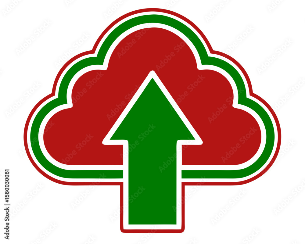 Aufkleber Cloud upload arrow symbol with red green white design for digital technology.