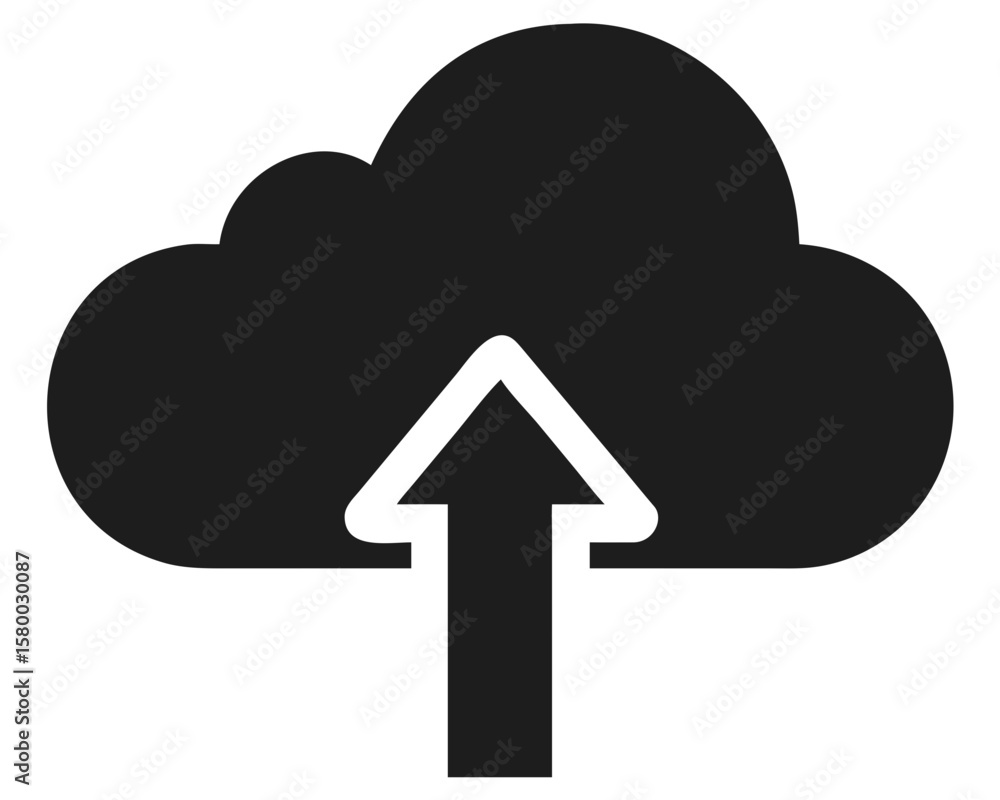 Poster simple black cloud upload icon design depicting data transfer and connectivity symbol