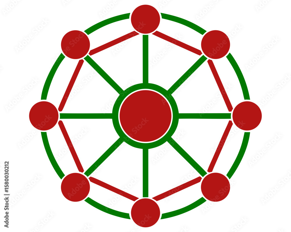Poster circular network diagram with connections for business and technological data visualization