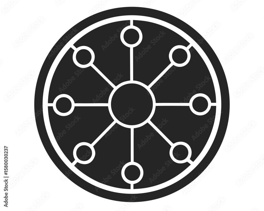 Poster simple circular network structure silhouette with nodes and connections vector design