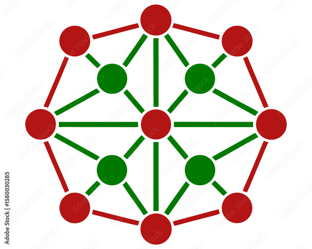 Aufkleber Abstract network diagram with red and green nodes connected by lines on transparent background