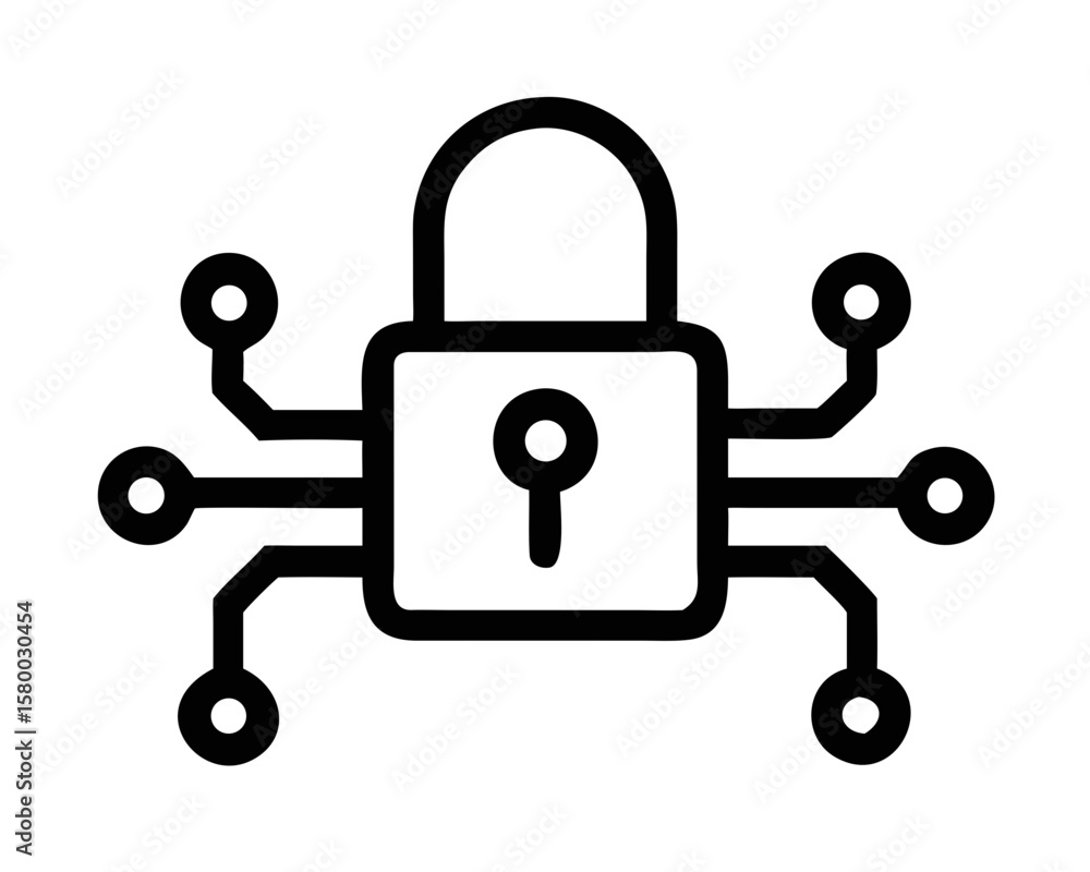 Aufkleber secure lock silhouette design integrated with circular circuitry on white background