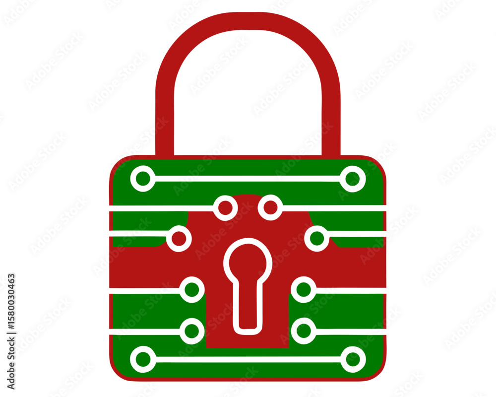 Poster digital security lock circuit board design with data protection illustration