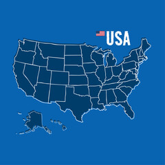 Outline Map of the USA with Flag Vector