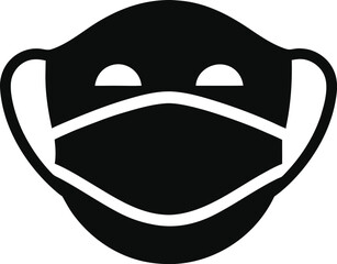 Black and white smiling face mask icon illustration simple happy expression symbol design
