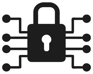 Secure digital data concept representation with simple padlock and circuitry elements