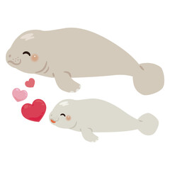 笑顔なマナティの親子イラスト