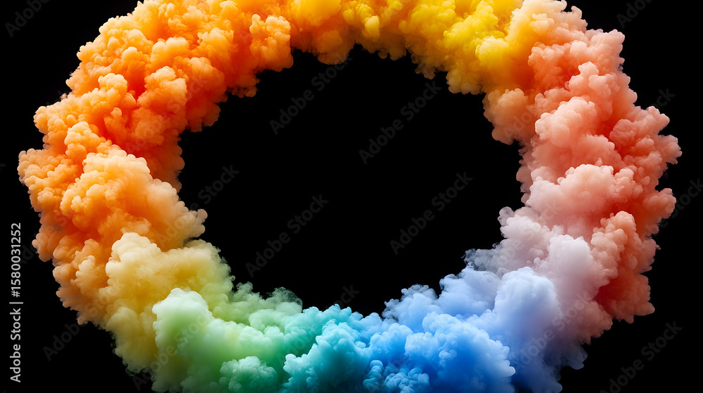 Poster abstract circle liquid motion flow explosion. curved wave colorful pattern with paint drops on black