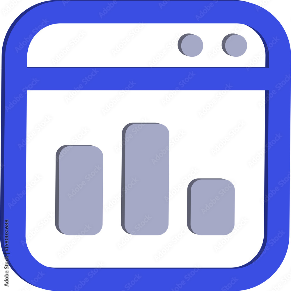 Poster abstract blue geometric design featuring a simplified bar chart within a window frame