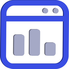 Abstract blue geometric design featuring a simplified bar chart within a window frame