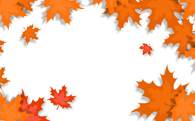 Vibrant Autumn Maple Leaves Frame with Orange and Red Tones on White Minimalist Background Design