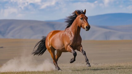 Obraz premium horse gallops across an open plain