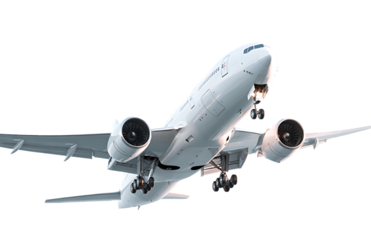 Airplane taking off, isolated on black background