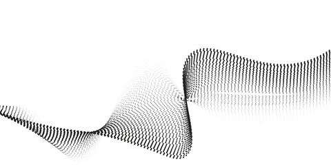 Dotted wave line background. Black halftone undulate pattern. Abstract particle flow wave wallpaper. Curved dashed gradient net design element for poser, banner,  modern background