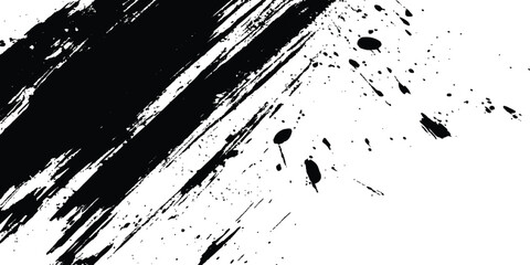 Black and white paintbrush strokes white transparent background. scratches for wallpaper, paint splatter template, dirt banner, watercolor design.