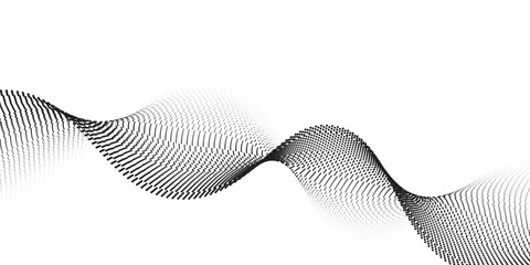 Dotted wave line background. Black halftone undulate pattern. Abstract particle flow wave wallpaper. Curved dashed gradient net design element for poser, banner,  modern background
