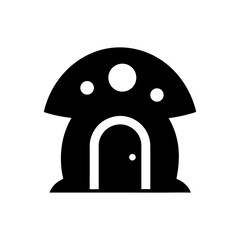 Whimsical mushroom house in silhouette for kids fairytale and magical world scenes