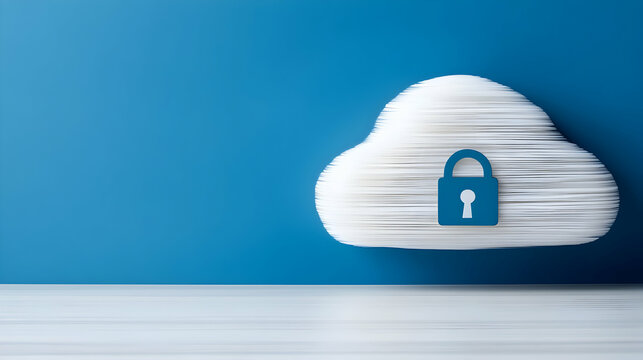 Abstract cloud security services illustration with padlock symbol for data protection